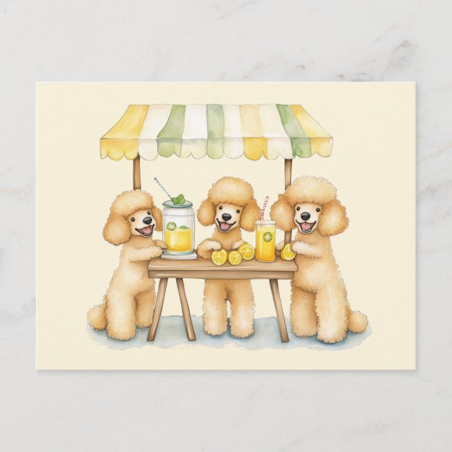 Carte Postale Chiens De Poodle Standard Avec Un Socle De Lemonad (Devant)