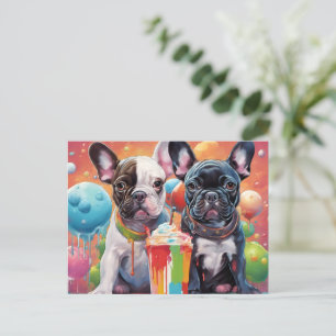 Carte Postale Chiens de taureau français, Milkshake