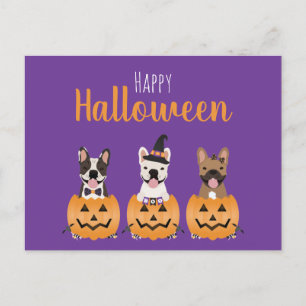 Carte Postale Chiens de taureaux français heureux Halloween