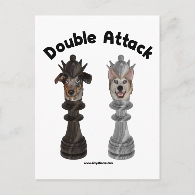 Carte Postale Chiens d'échecs à double attaque (Devant)