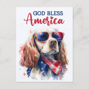 Carte Postale Chiens Épagneul Patriotique, Dieu Bénisse l'Amériq