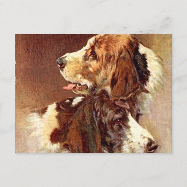 Carte Postale Chiens espagnols Design d'art Vintage (Devant)
