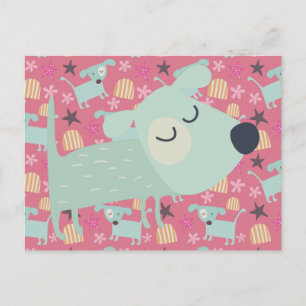 Carte Postale Chiens, étoiles et fleurs