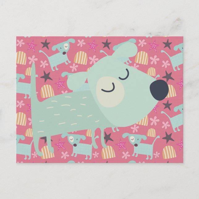 Carte Postale Chiens, étoiles et fleurs (Devant)