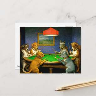 Carte Postale Chiens Jouant au Snooker Billard Détente Blague