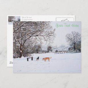 Carte Postale chiens jouant paysage de neige à noël