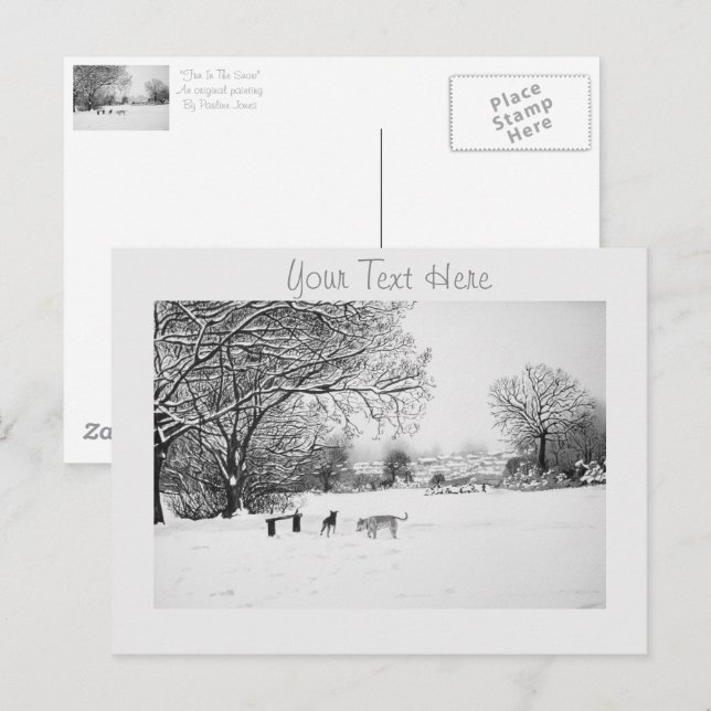 Carte Postale chiens jouer hiver neige paysage paysage (Devant / Derrière)