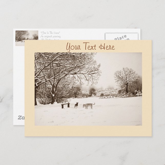 Carte Postale chiens jouer hiver neige paysage paysage paysage (Devant / Derrière)