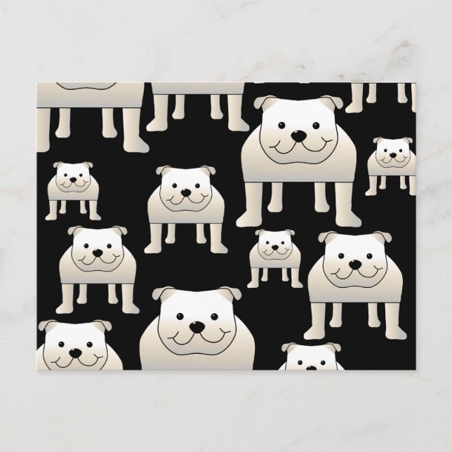 Carte Postale Chiens Motif. Chiens blancs sur Noir. (Devant)