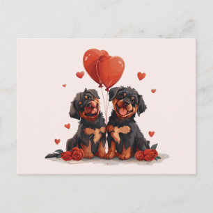 Carte Postale Chiens Rottweiler de la Saint-Valentin