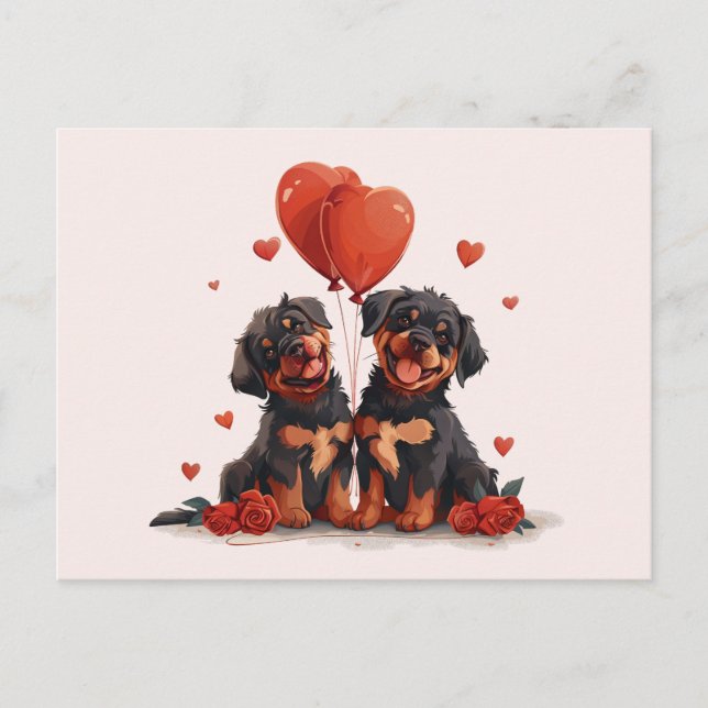 Carte Postale Chiens Rottweiler de la Saint-Valentin (Devant)