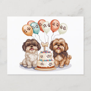 Carte Postale Chiens Shih Tzu d'anniversaire Gâteau d'anniversai