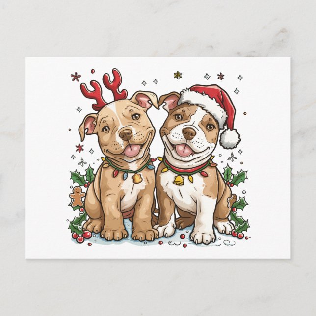 Carte Postale Chiens taureaux de Noël Pit (Devant)