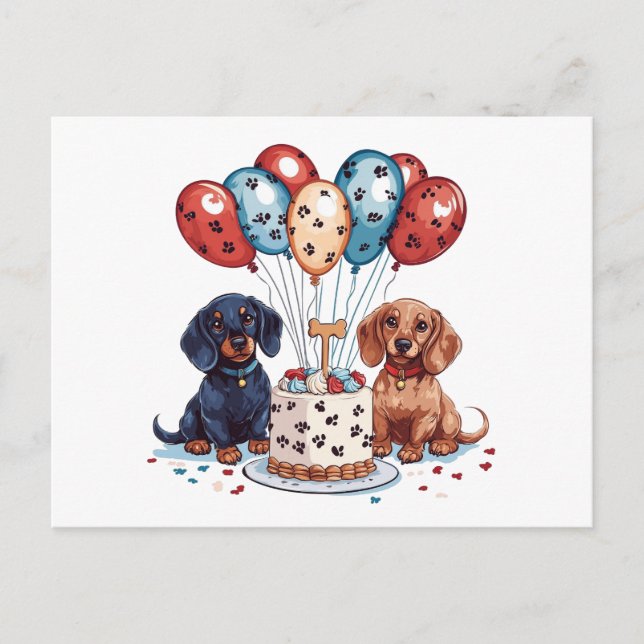 Carte Postale Chiens teckel d'anniversaire (Devant)