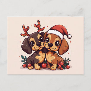 Carte Postale Chiens teckel de Noël