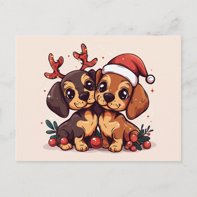 Carte Postale Chiens teckel de Noël (Devant)