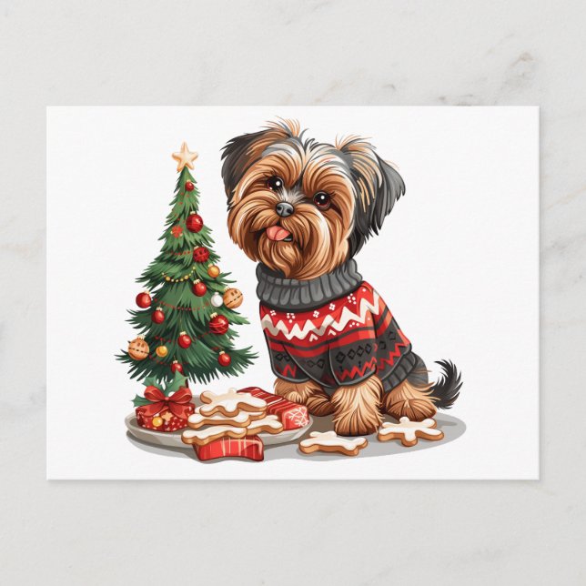 Carte Postale Chiens Yorkshire Terrier de Noël (Devant)