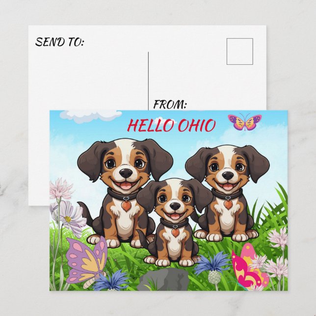 Carte postale Chig Groomer Happy Puppies (Devant / Derrière)