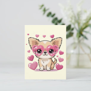 Carte Postale Chihuahua aux lunettes de soleil en forme de cœur