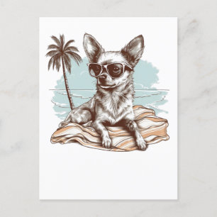 Carte Postale Chihuahua avec lunettes de soleil à la plage