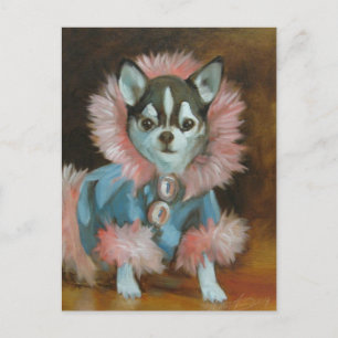 Carte Postale Chihuahua chiot avec veste rose et bleue