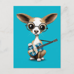 Carte Postale Chihuahua Chiot Jouant Guitare Du Drapeau Du Québe
