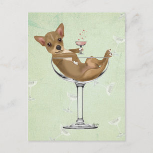 Carte Postale Chihuahua en verre de cocktail