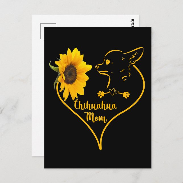 Carte Postale Chihuahua Maman avec Sunflower Heart Fête des mère (Devant / Derrière)
