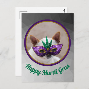 Carte Postale Chihuahua mignon Happy Mardi Gras masque étincelan
