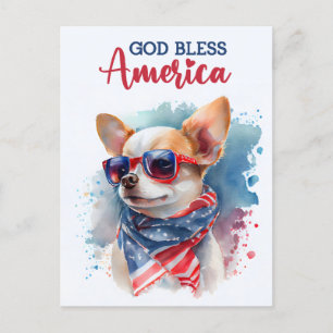 Carte Postale Chihuahua patriotique, Dieu bénisse l'Amérique Car