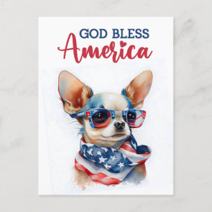 Carte Postale Chihuahua patriotique, Dieu bénisse l'Amérique Car