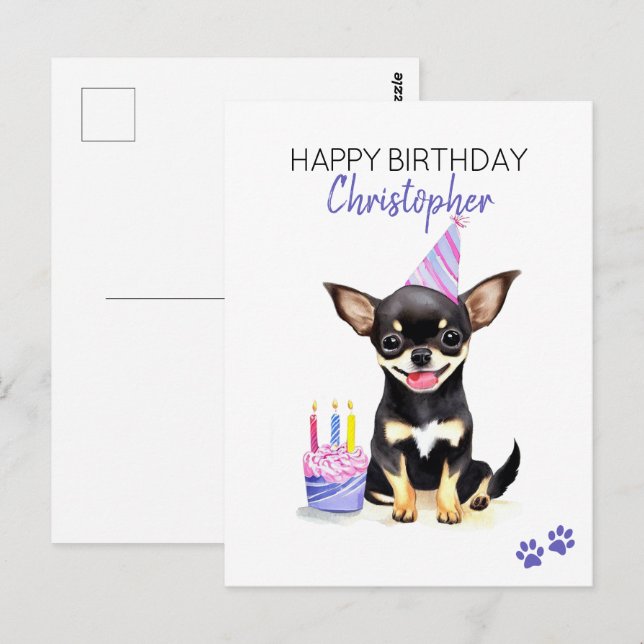 Carte Postale Chihuahua personnalisé Joyeux Anniversaire  (Devant / Derrière)
