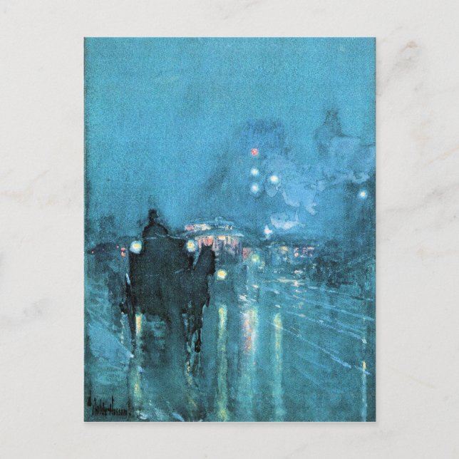 Carte Postale Childe Hassam - Nocturne Railway Crossing Chicago (Devant)