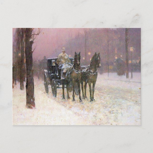 Carte Postale Childe Hassam - Street scene with two cabs (Devant)