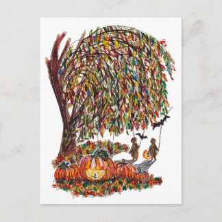 Carte Postale Children Playing Bats Halloween Watercolor