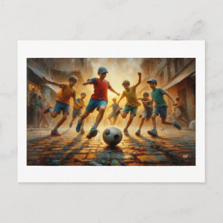 Carte Postale Children Playing Street Soccer,
