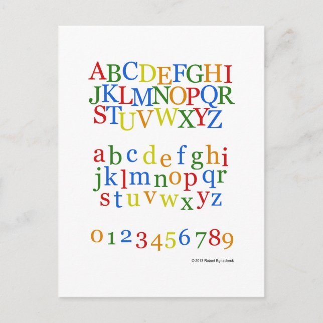 Carte Postale Children's Colorful Alphabet Upper + Lower Case (Devant)