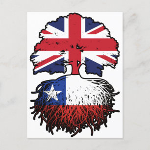 Carte Postale Chili Chili Royaume-Uni Drapeau des racines d'arbr
