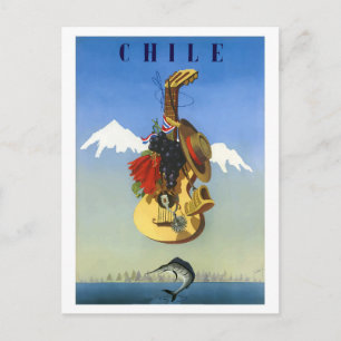 Carte Postale Chili. Guitare sur l'eau avec espadon, vintage