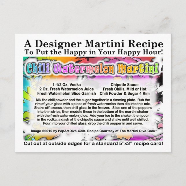 Carte postale Chili Watermelon Martini Recette (Devant)