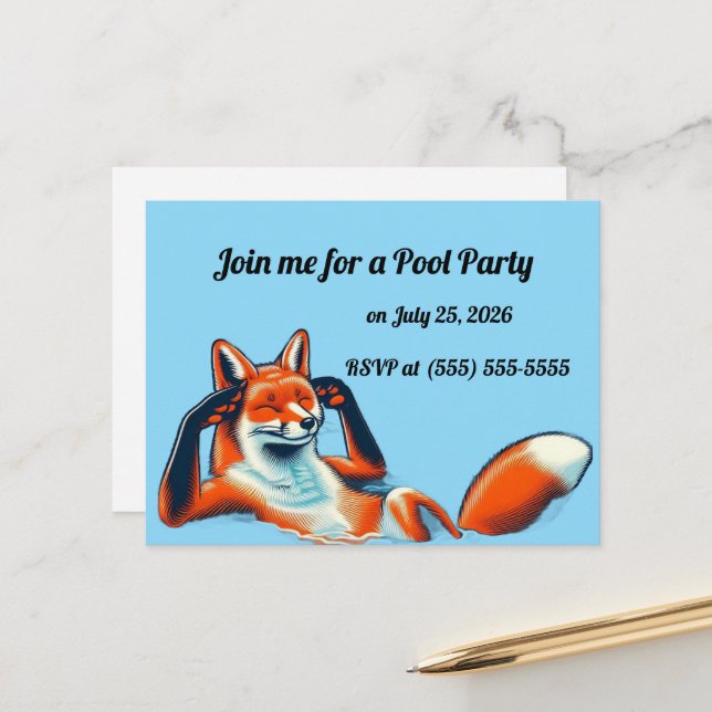Carte Postale Chill Red Fox in a Pool Party RSVP (Devant/Arrière en situation)