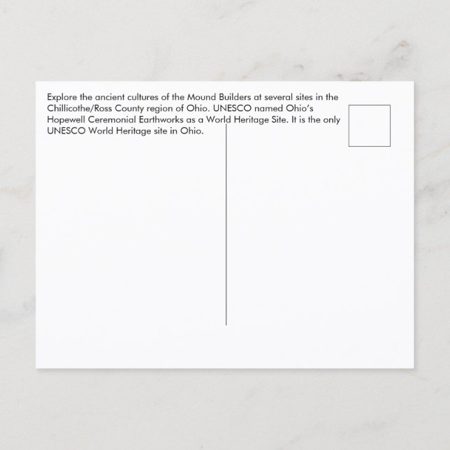 Carte Postale Chillicothe, Ohio Hopewell Ceremonial Earthworks (Dos)