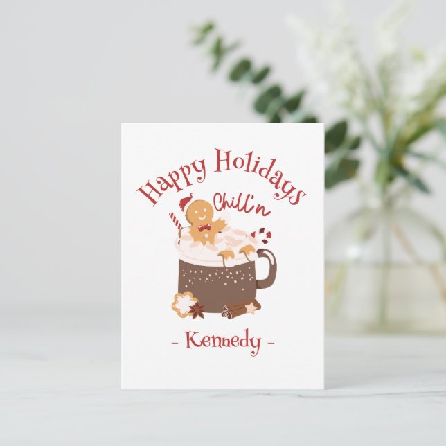 Carte Postale Chillin' Noël Chocolat chaud et pain d'épices (Debout devant)