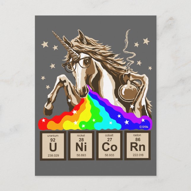 Carte Postale Chimie licorne vomit arc-en-ciel (Devant)