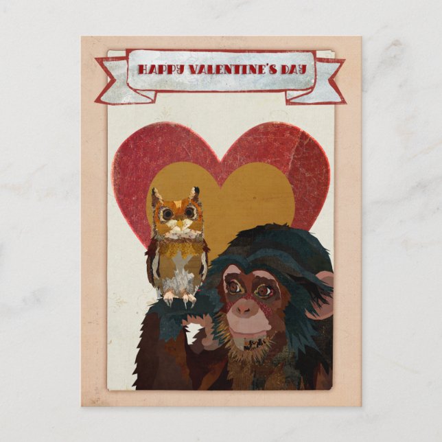 Carte Postale CHIMP & OWL VALENTINE (Devant)