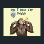 Carte Postale Chimpanzé drôle au-dessus de l'anniversaire de<br><div class="desc">Chimpanzé drôle au-dessus des cartes d'anniversaire de colline et au-dessus des cadeaux d'anniversaire de colline.</div>