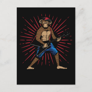 Carte Postale Chimpanzé jouant de la guitare électrique Amoureux