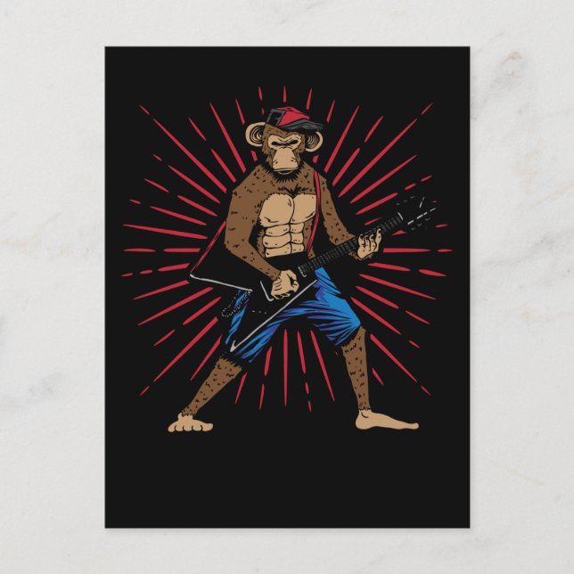 Carte Postale Chimpanzé jouant de la guitare électrique Amoureux (Devant)