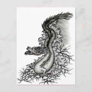 Carte Postale Chine Dragon, noir et blanc Design en Tattoostyl