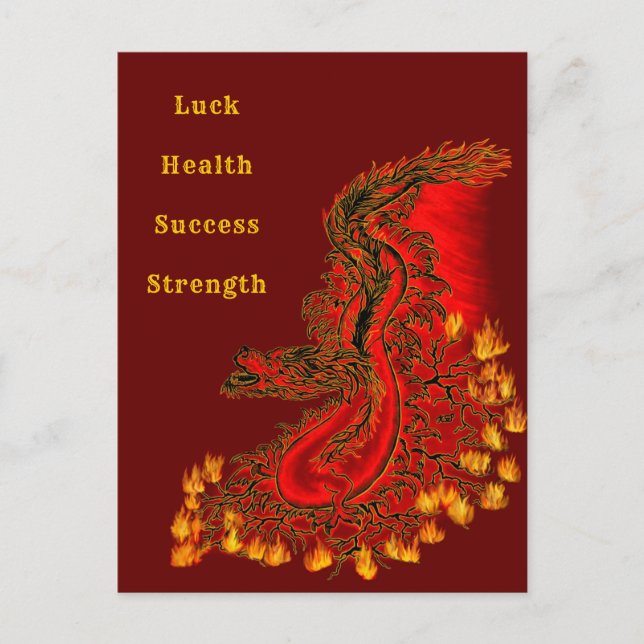 Carte Postale Chine Dragon rouge et or design (Devant)